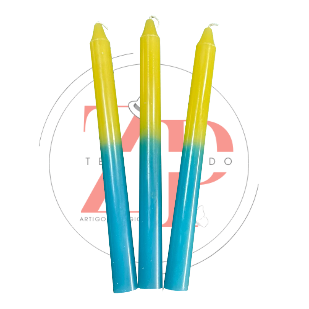 Vela Palito Bicolor Amarela e Azul Claro