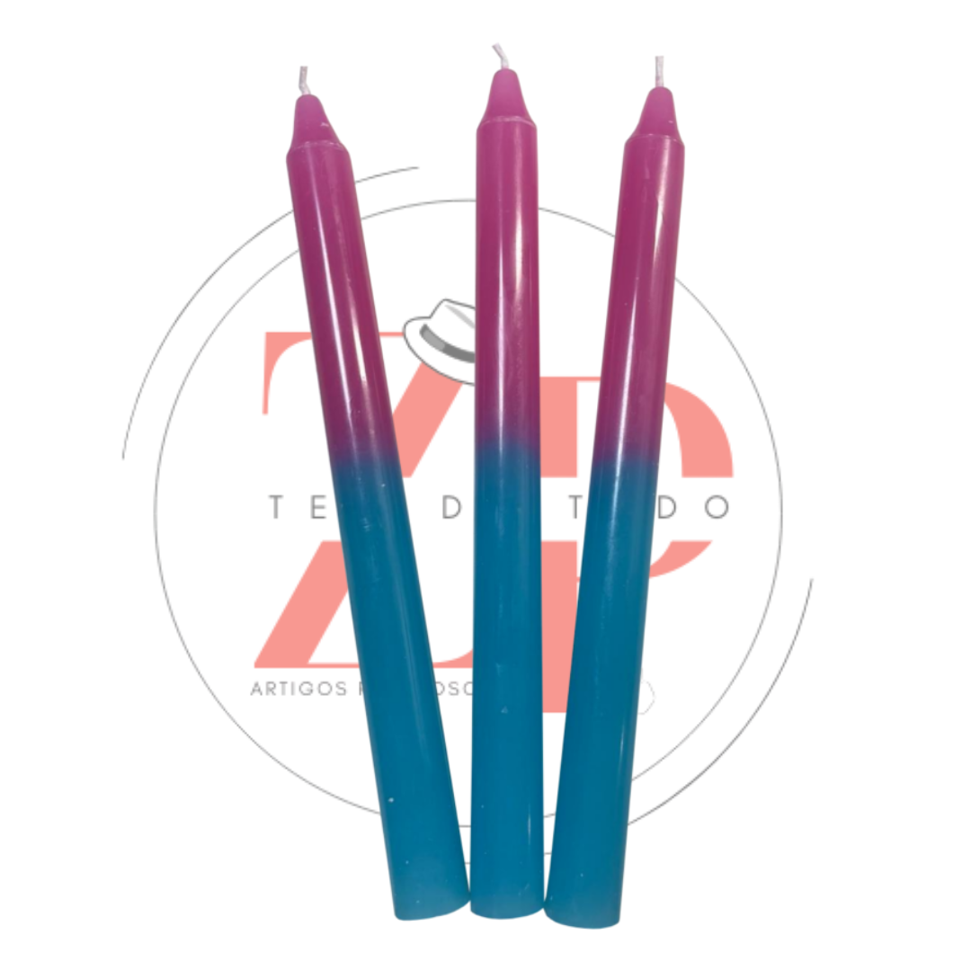 Vela Palito Bicolor Rosa e Azul Claro